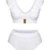 White 1950s Ruffles Solid Swimsuit 1 White 1950s Ruffles Solid Swimsuit -Women's Fashion Sales SCXL000572 1 compressed