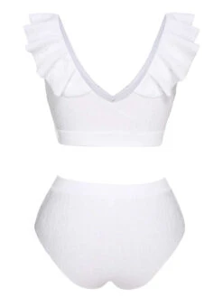 White 1950s Ruffles Solid Swimsuit -Women's Fashion Sales SCXL000572 3 compressed