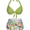 Chartreuse 1960s Tropical Tie Halter Swimsuit -Women's Fashion Sales SCXL000586 1 1