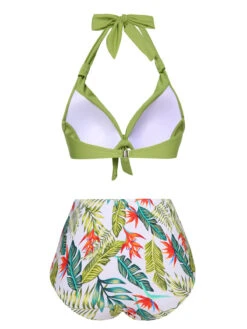 Chartreuse 1960s Tropical Tie Halter Swimsuit -Women's Fashion Sales SCXL000586 1 3
