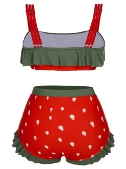 [Plus Size] Red 1950s Strawberry Ruffle Strap Swimsuit -Women's Fashion Sales SCXL000589 3