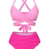 Pink 1960s Solid Strap Bandage Bikini Set -Women's Fashion Sales SCXL000593 1 1