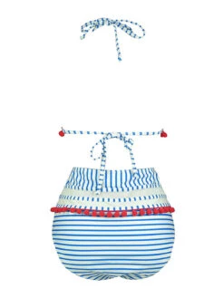 1970s Fur Ball Pendant Tassel Striped Swimsuit 13 1970s Fur Ball Pendant Tassel Striped Swimsuit -Women's Fashion Sales SCXL000614 BL 3