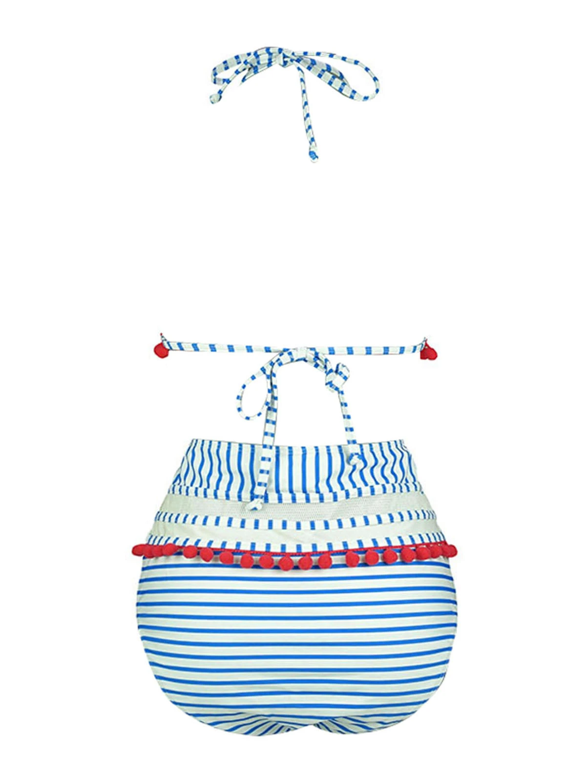 1970s Fur Ball Pendant Tassel Striped Swimsuit 5 1970s Fur Ball Pendant Tassel Striped Swimsuit - Image 3