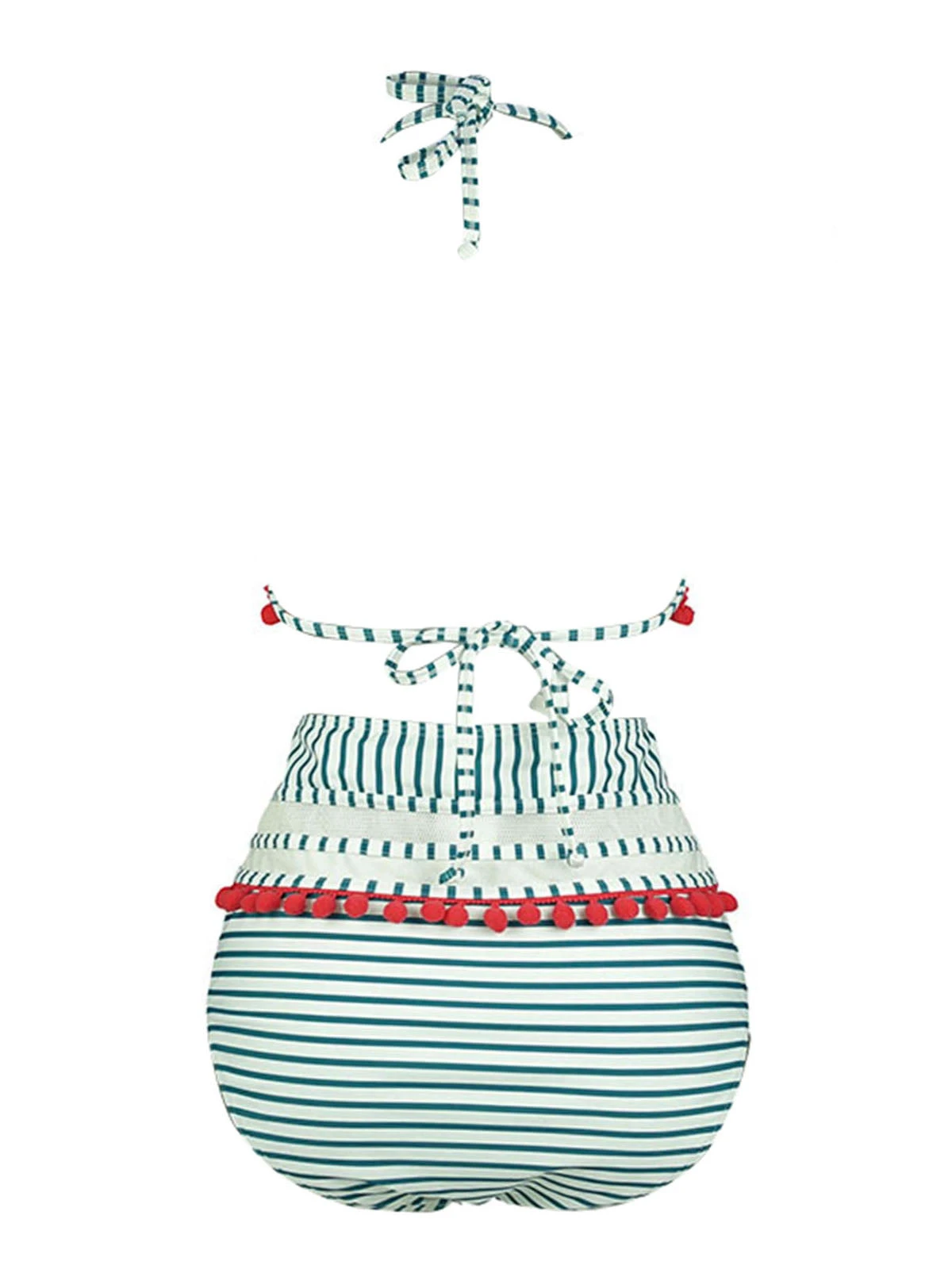 1970s Fur Ball Pendant Tassel Striped Swimsuit 8 1970s Fur Ball Pendant Tassel Striped Swimsuit - Image 6