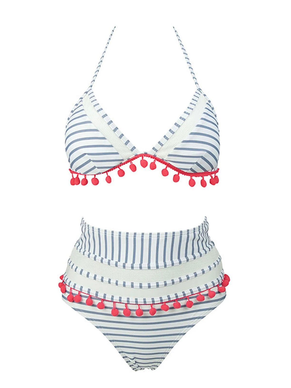 1970s Fur Ball Pendant Tassel Striped Swimsuit 9 1970s Fur Ball Pendant Tassel Striped Swimsuit - Image 7