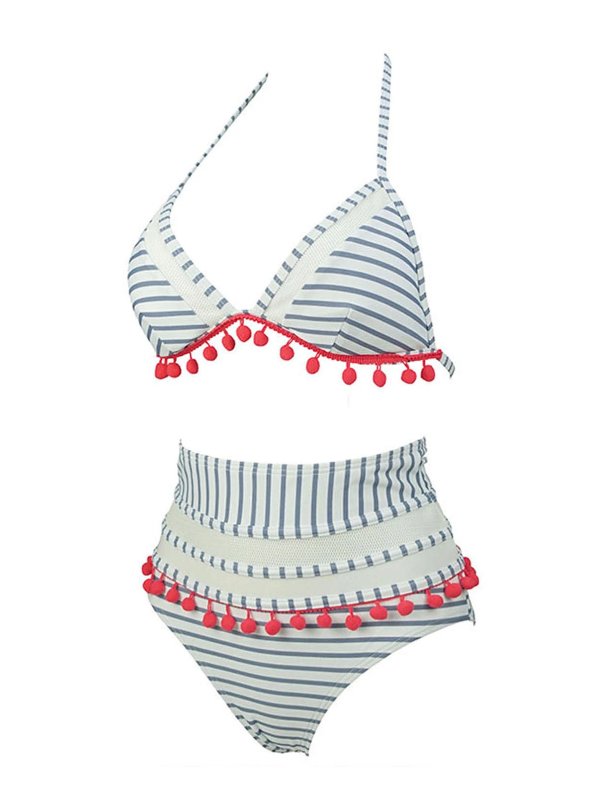 1970s Fur Ball Pendant Tassel Striped Swimsuit 10 1970s Fur Ball Pendant Tassel Striped Swimsuit - Image 8