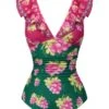 Retro 1950s Grape V-Neck Ruffle Sleeves Swimsuit -Women's Fashion Sales SCXL000618 1
