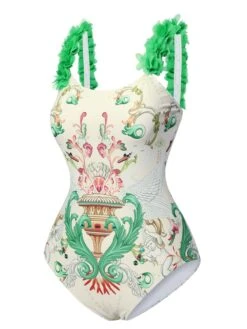 Multicolor 1950s 3D-Flowers Spaghetti Straps Swimsuit -Women's Fashion Sales SCXL000624 12
