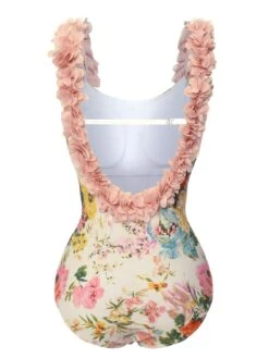 Multicolor 1950s 3D-Flowers Spaghetti Straps Swimsuit -Women's Fashion Sales SCXL000624 3