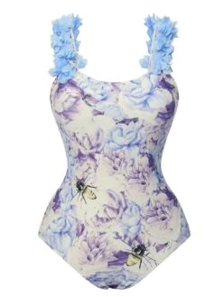 Multicolor 1950s 3D-Flowers Spaghetti Straps Swimsuit -Women's Fashion Sales SCXL000624 6