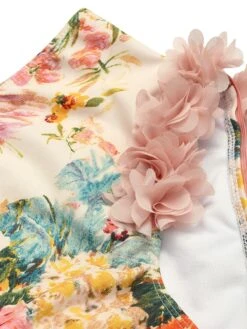 Pink 1950s 3D Lace Floral One-Shoulder Swimsuit -Women's Fashion Sales SCXL000625 4