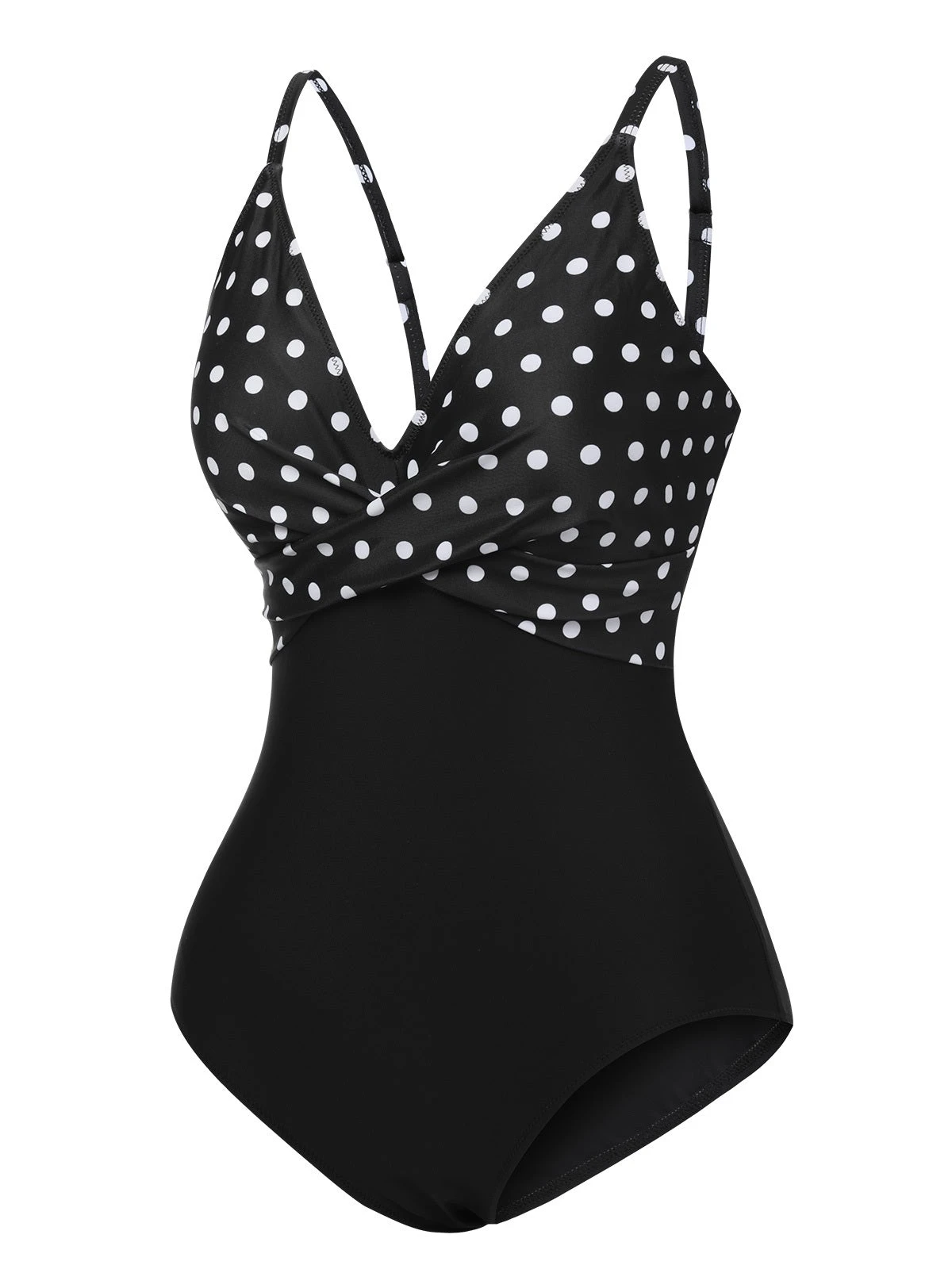 Black 1930s Polka Dots One-Piece Swimsuit 4 Black 1930s Polka Dots One-Piece Swimsuit - Image 2