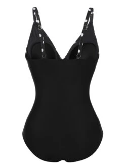 Black 1930s Polka Dots One-Piece Swimsuit 8 Black 1930s Polka Dots One-Piece Swimsuit -Women's Fashion Sales SCXL000645 1 3