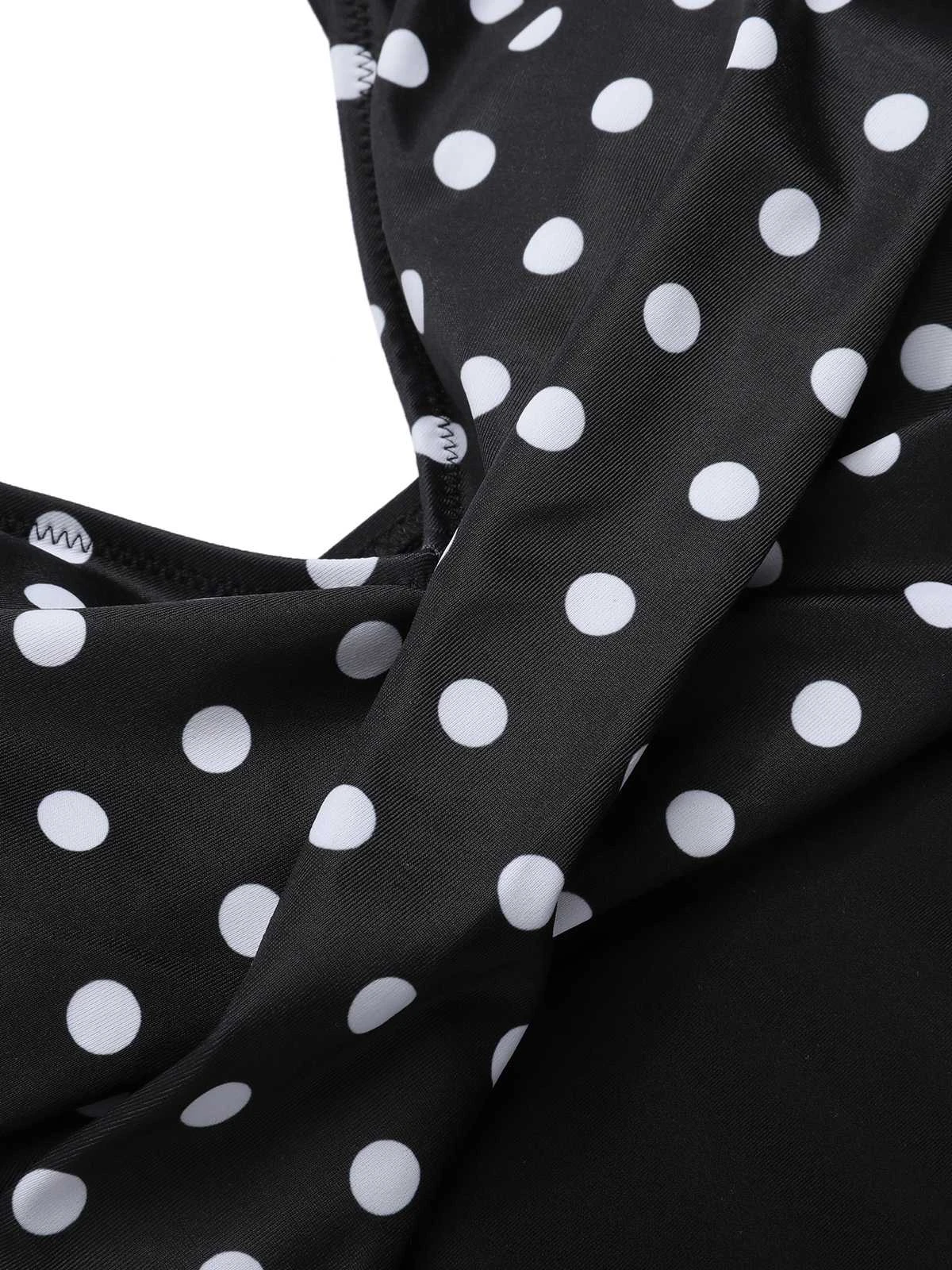 Black 1930s Polka Dots One-Piece Swimsuit 6 Black 1930s Polka Dots One-Piece Swimsuit - Image 4