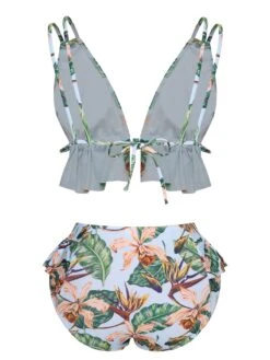 Blue 1960s Plants Back Tie Ruffles Swimsuit -Women's Fashion Sales SCXL000649 1 3