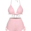 Pink 1960s Floral Lace-Up Halter Swimsuit -Women's Fashion Sales SCXL000650 1 1