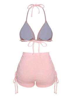 Pink 1960s Floral Lace-Up Halter Swimsuit -Women's Fashion Sales SCXL000650 1 3