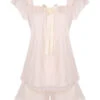 Pink 1950s Square Collar Ribbon Pajamas -Women's Fashion Sales SCY000240 1
