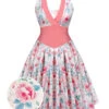 Pink 1950s Halter Floral Swing Dress