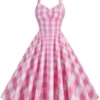 1950s Plaid Halter Swing Dress