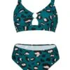 [Plus Size] Blue Green 1960s Leopard Suspender Swimsuit -Women's Fashion Sales ysq edm